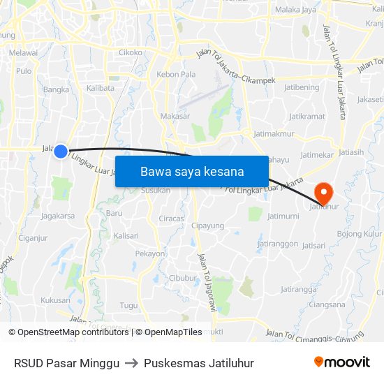 RSUD Pasar Minggu to Puskesmas Jatiluhur map