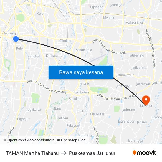 TAMAN Martha Tiahahu to Puskesmas Jatiluhur map