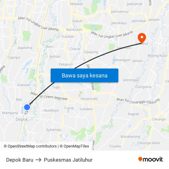 Depok Baru to Puskesmas Jatiluhur map