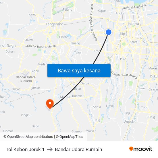 Tol Kebon Jeruk 1 to Bandar Udara Rumpin map