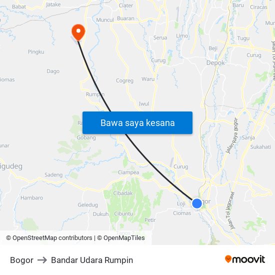 Bogor to Bandar Udara Rumpin map