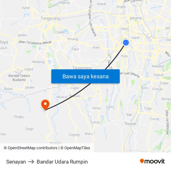 Senayan to Bandar Udara Rumpin map