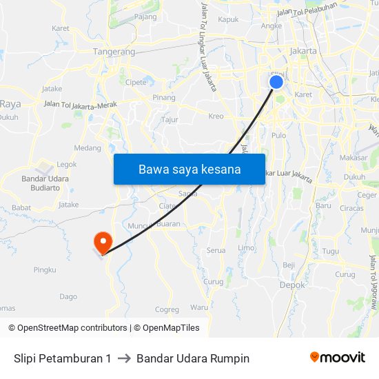 Slipi Petamburan 1 to Bandar Udara Rumpin map