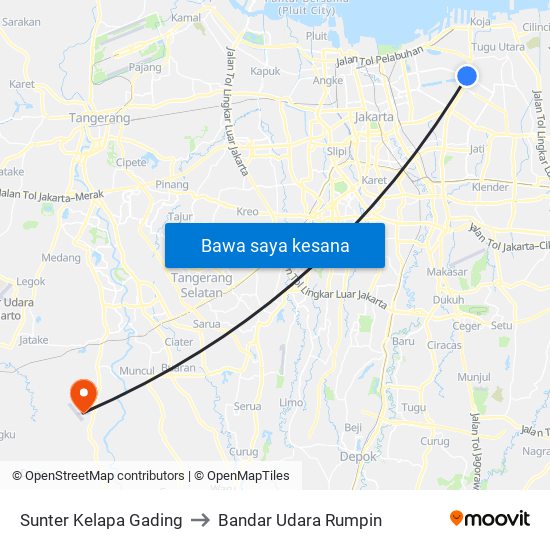 Sunter Kelapa Gading to Bandar Udara Rumpin map