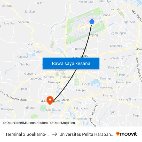 Terminal 3 Soekarno-Hatta to Universitas Pelita Harapan (Uph) map