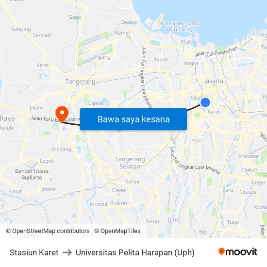 Stasiun Karet to Universitas Pelita Harapan (Uph) map