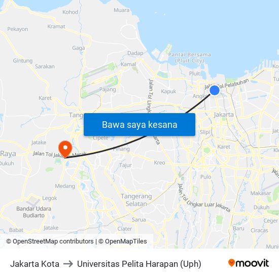 Jakarta Kota to Universitas Pelita Harapan (Uph) map