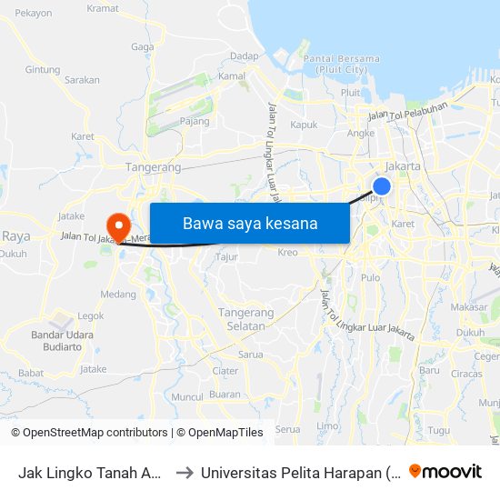 Jak Lingko Tanah Abang to Universitas Pelita Harapan (Uph) map