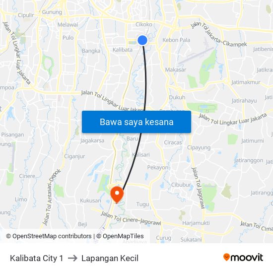 Kalibata City 1 to Lapangan Kecil map