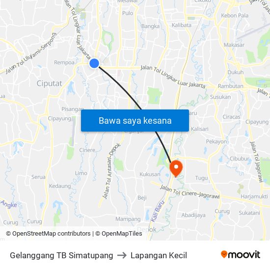 Gelanggang TB Simatupang to Lapangan Kecil map