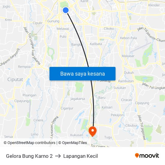 Gelora Bung Karno 2 to Lapangan Kecil map