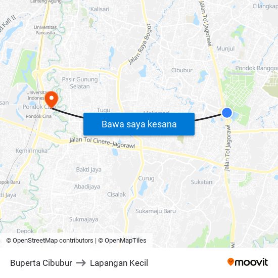 Buperta Cibubur to Lapangan Kecil map