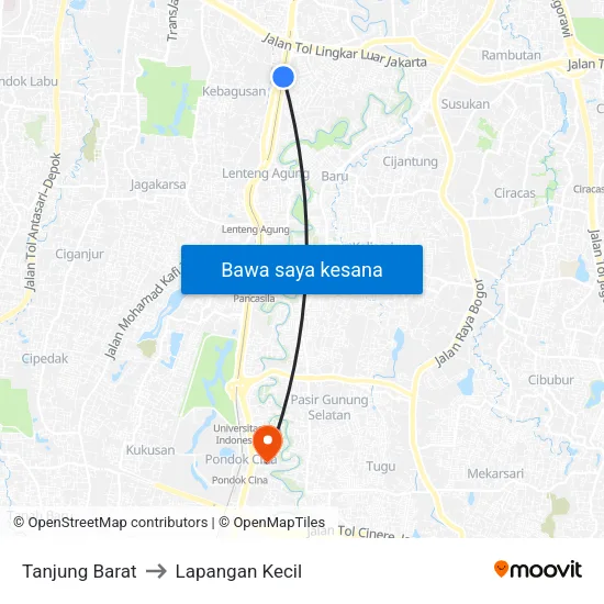 Tanjung Barat to Lapangan Kecil map