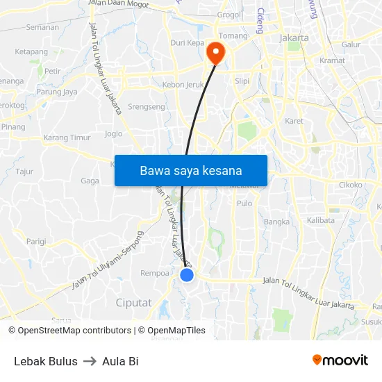 Lebak Bulus to Aula Bi map