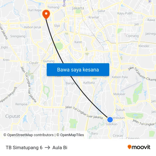 TB Simatupang 6 to Aula Bi map