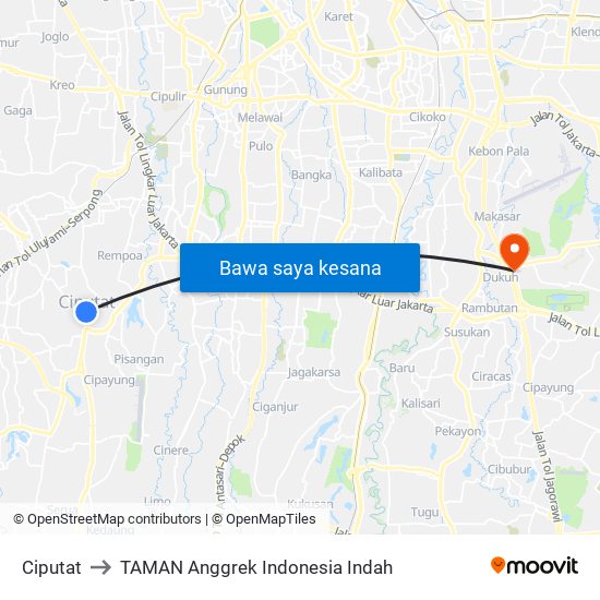 Ciputat to TAMAN Anggrek Indonesia Indah map