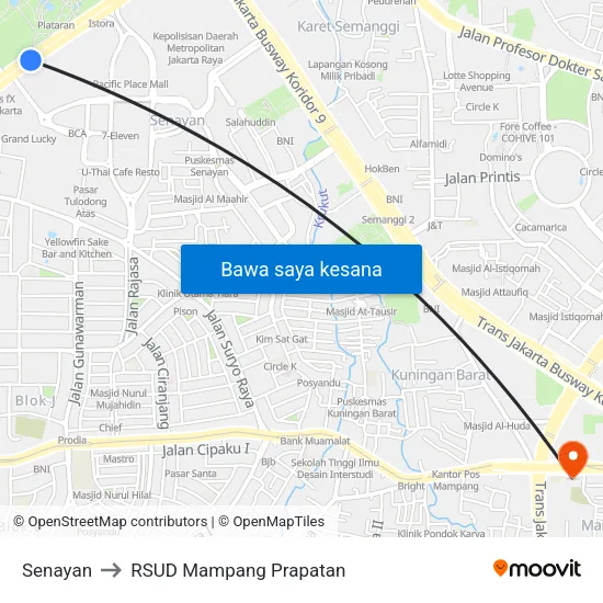 Senayan to RSUD Mampang Prapatan map