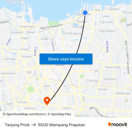Tanjung Priok to RSUD Mampang Prapatan map