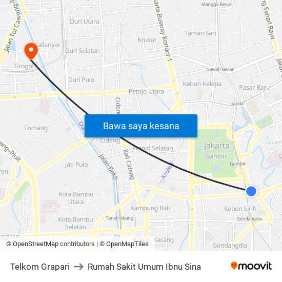 Telkom Grapari to Rumah Sakit Umum Ibnu Sina map