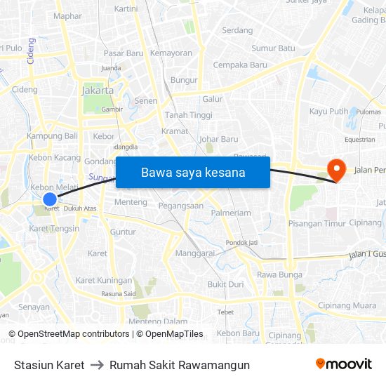 Stasiun Karet to Rumah Sakit Rawamangun map