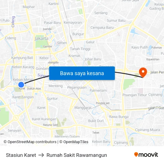 Stasiun Karet to Rumah Sakit Rawamangun map