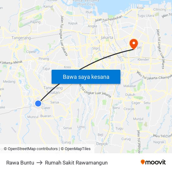 Rawa Buntu to Rumah Sakit Rawamangun map