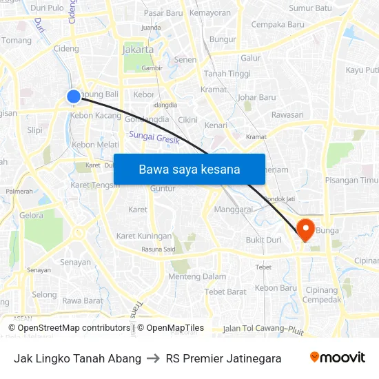 Jak Lingko Tanah Abang to RS Premier Jatinegara map