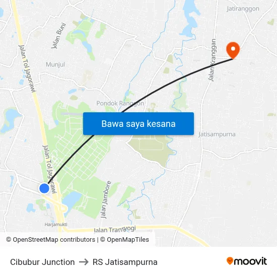 Cibubur Junction to RS Jatisampurna map