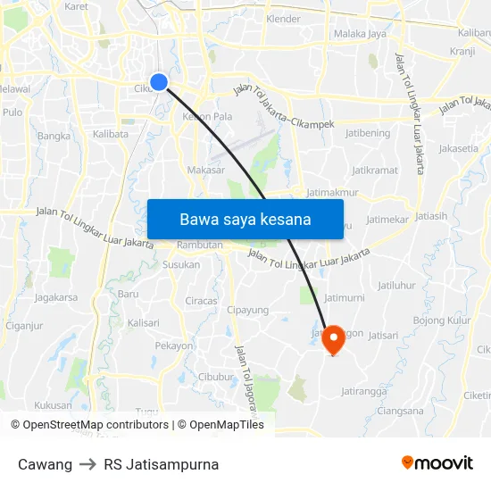 Cawang to RS Jatisampurna map