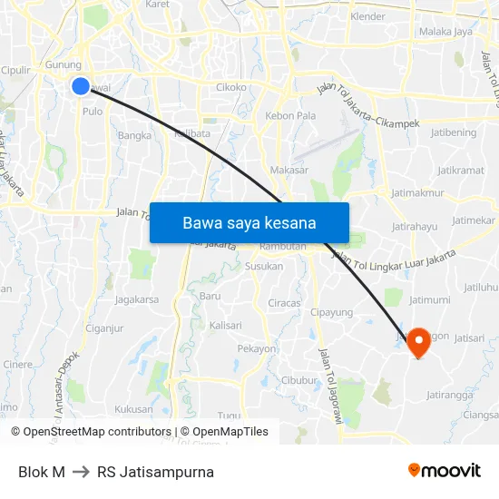Blok M to RS Jatisampurna map