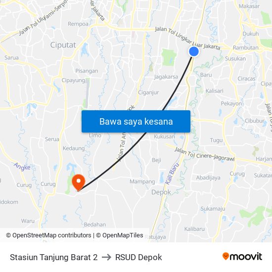 Stasiun Tanjung Barat 2 to RSUD Depok map