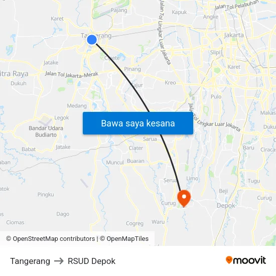 Tangerang to RSUD Depok map