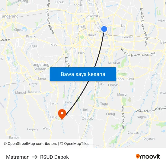 Matraman to RSUD Depok map