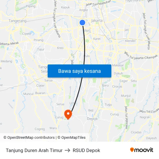 Tanjung Duren Arah Timur to RSUD Depok map