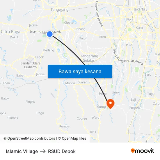 Islamic Village to RSUD Depok map