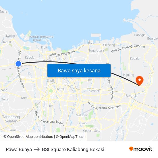 Rawa Buaya to BSI Square Kaliabang Bekasi map