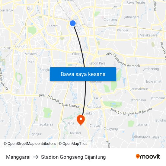 Manggarai to Stadion Gongseng Cijantung map