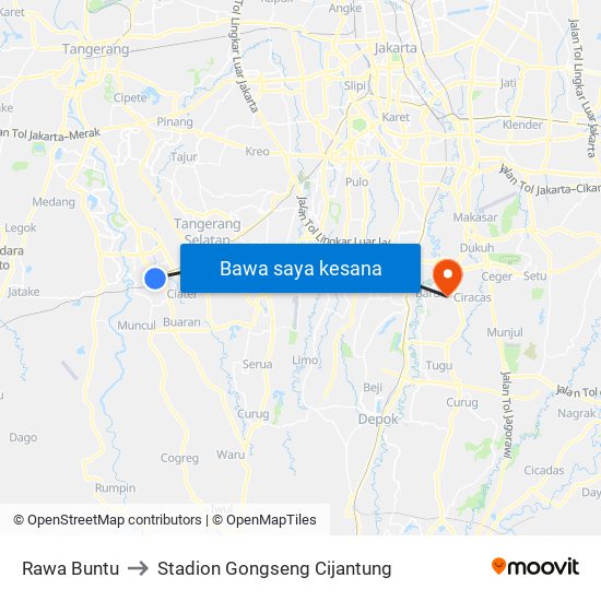 Rawa Buntu to Stadion Gongseng Cijantung map