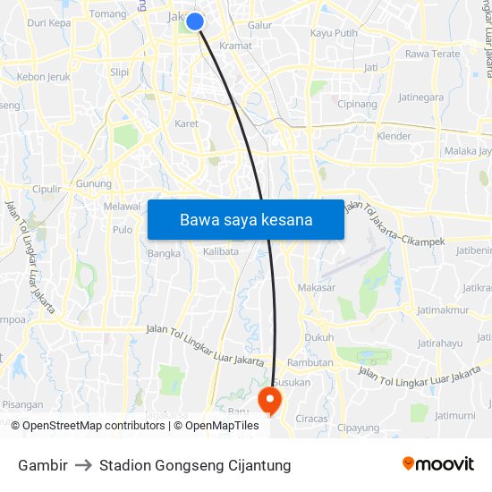 Gambir to Stadion Gongseng Cijantung map