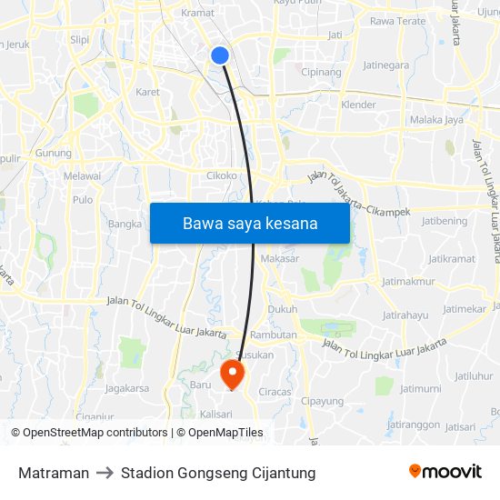 Matraman to Stadion Gongseng Cijantung map