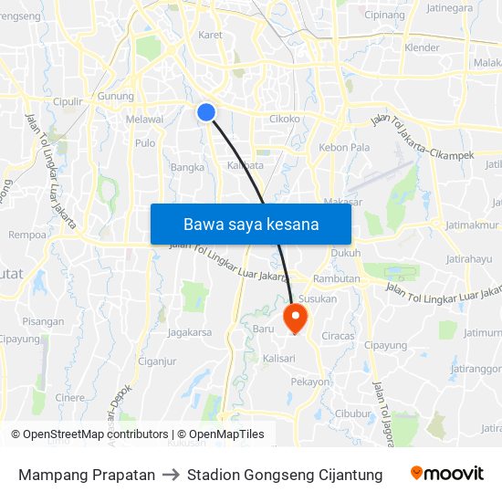 Mampang Prapatan to Stadion Gongseng Cijantung map