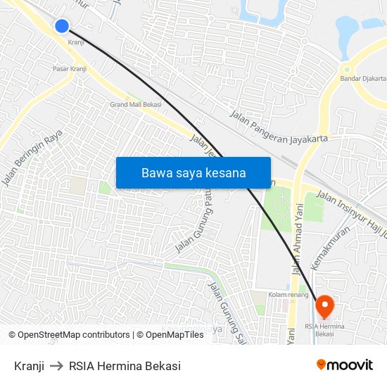 Kranji to RSIA Hermina Bekasi map