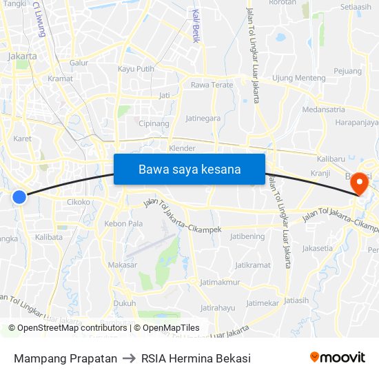 Mampang Prapatan to RSIA Hermina Bekasi map