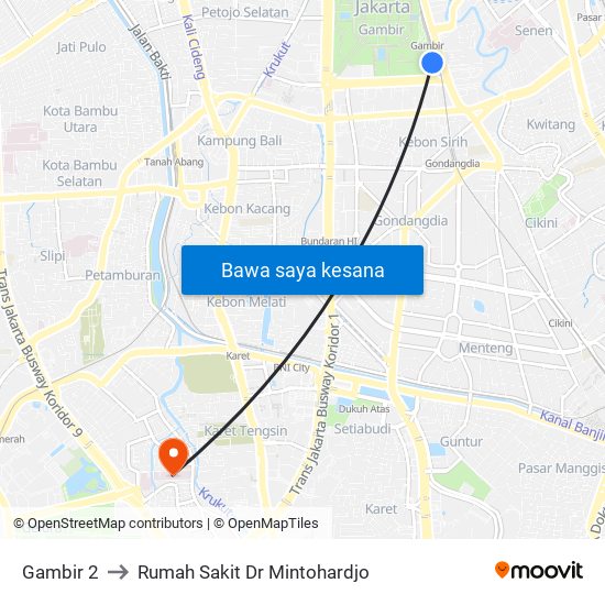 Gambir 2 to Rumah Sakit Dr Mintohardjo map