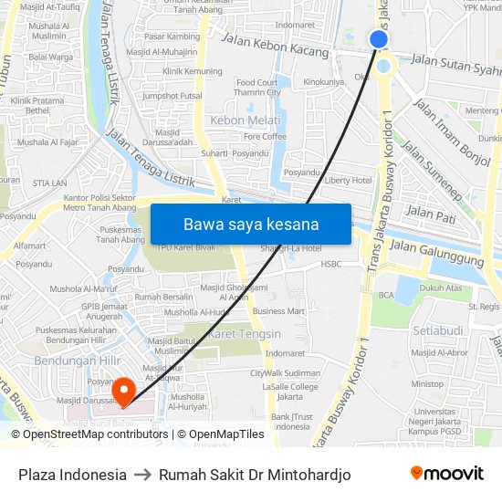 Plaza Indonesia to Rumah Sakit Dr Mintohardjo map