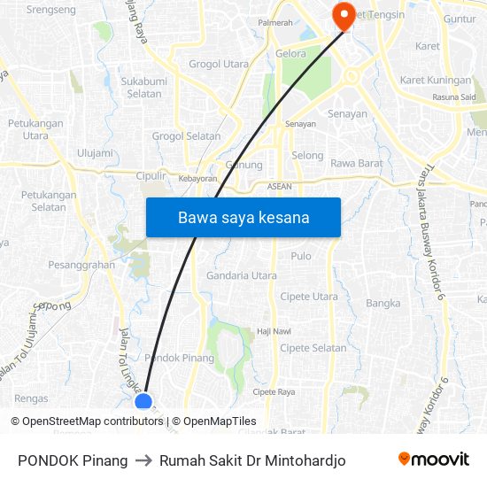 PONDOK Pinang to Rumah Sakit Dr Mintohardjo map