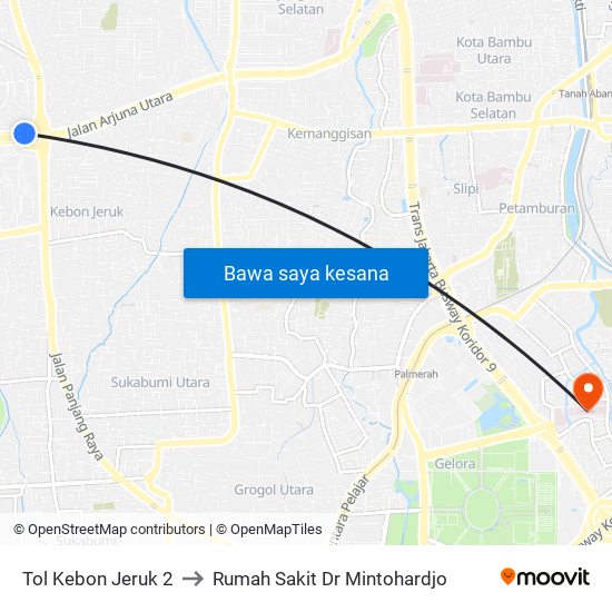 Tol Kebon Jeruk 2 to Rumah Sakit Dr Mintohardjo map