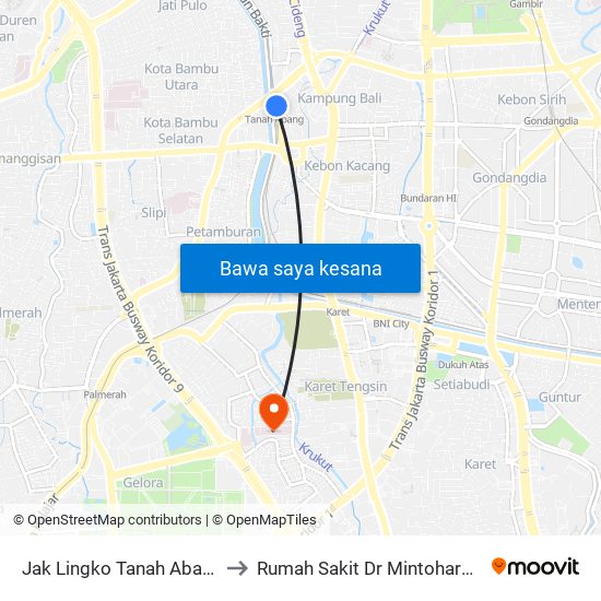 Jak Lingko Tanah Abang to Rumah Sakit Dr Mintohardjo map