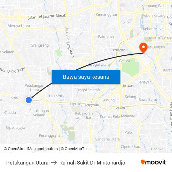 Petukangan Utara to Rumah Sakit Dr Mintohardjo map