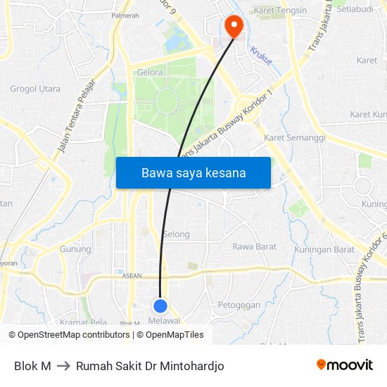 Blok M to Rumah Sakit Dr Mintohardjo map